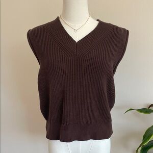 Brown 100% Cotton Sleeveless Knit Sweater Vest